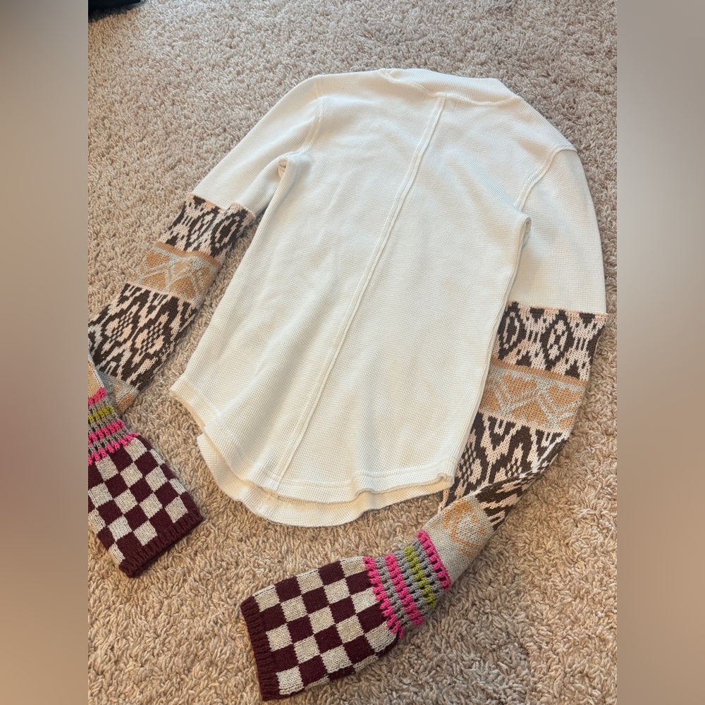 Free People Gorgeous Cuff Top in Ivory Combo Size XS - Picture 7 of 12